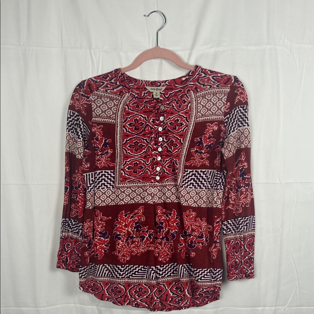 Lucky Brand Burgundy and Purple Patterned Blouse